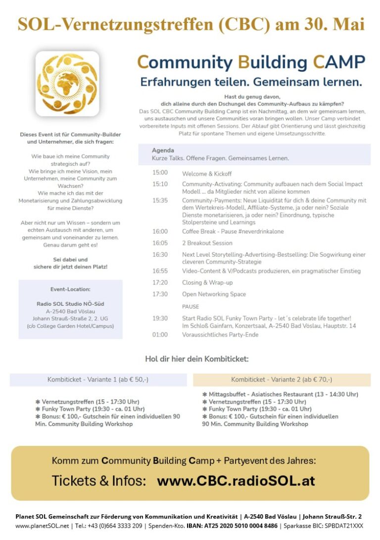 RadioSOL-Vernetzungstreffen (CBC) + anschl. FUNKY TOWN PARTY